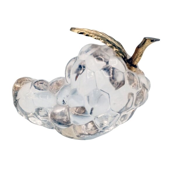 Paperweight Grapes Cluster Gold Leaf Clear Glass Vintage 4 Inch Kitchen Dining - Picture 1 of 14